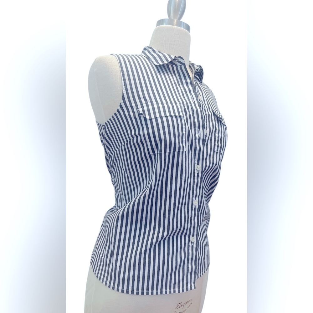 J. Jill White and Blue Sleeveless Button Down Shirt